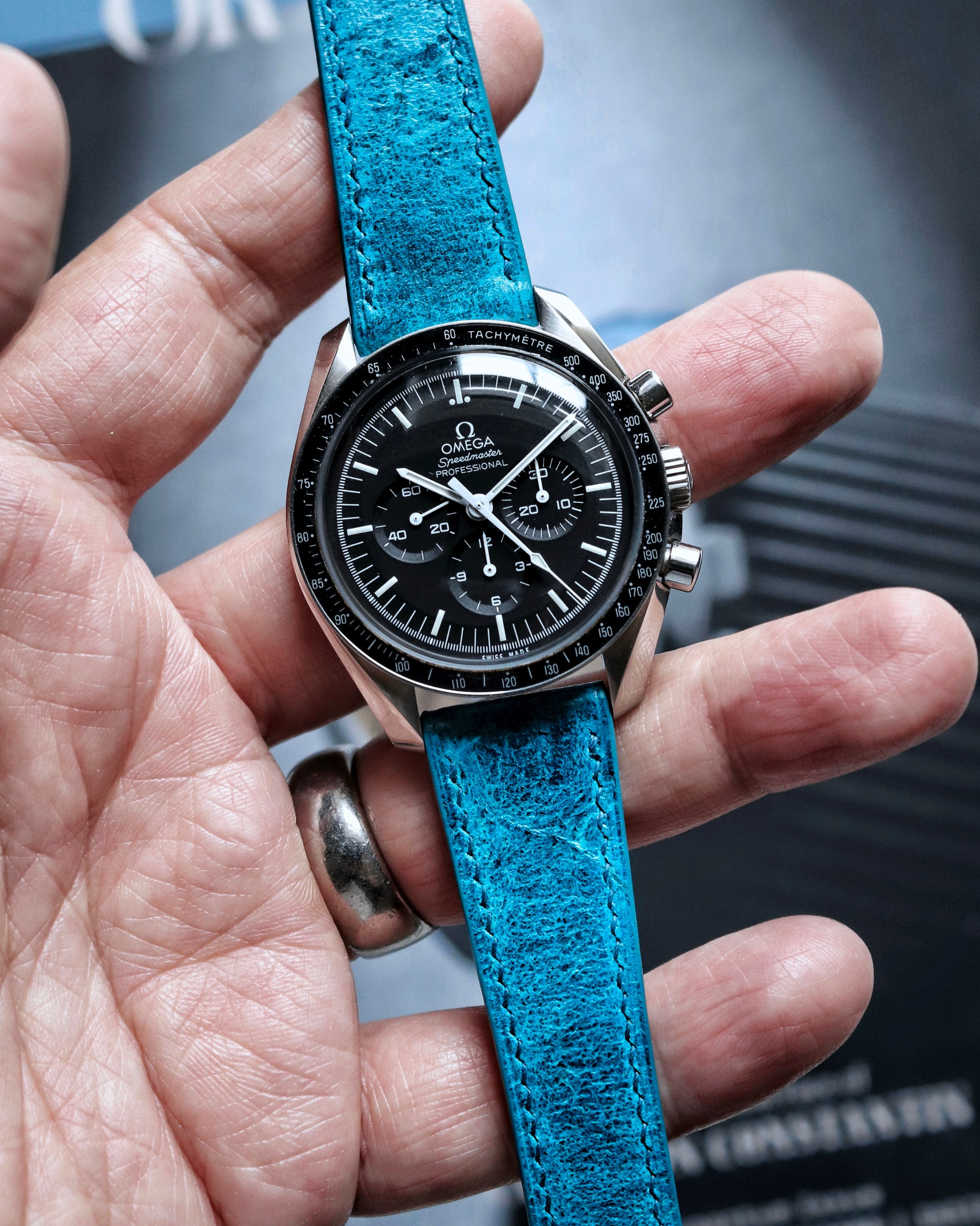 "Lagoon" Watch Strap in Crazy Cow // Bondi Blue