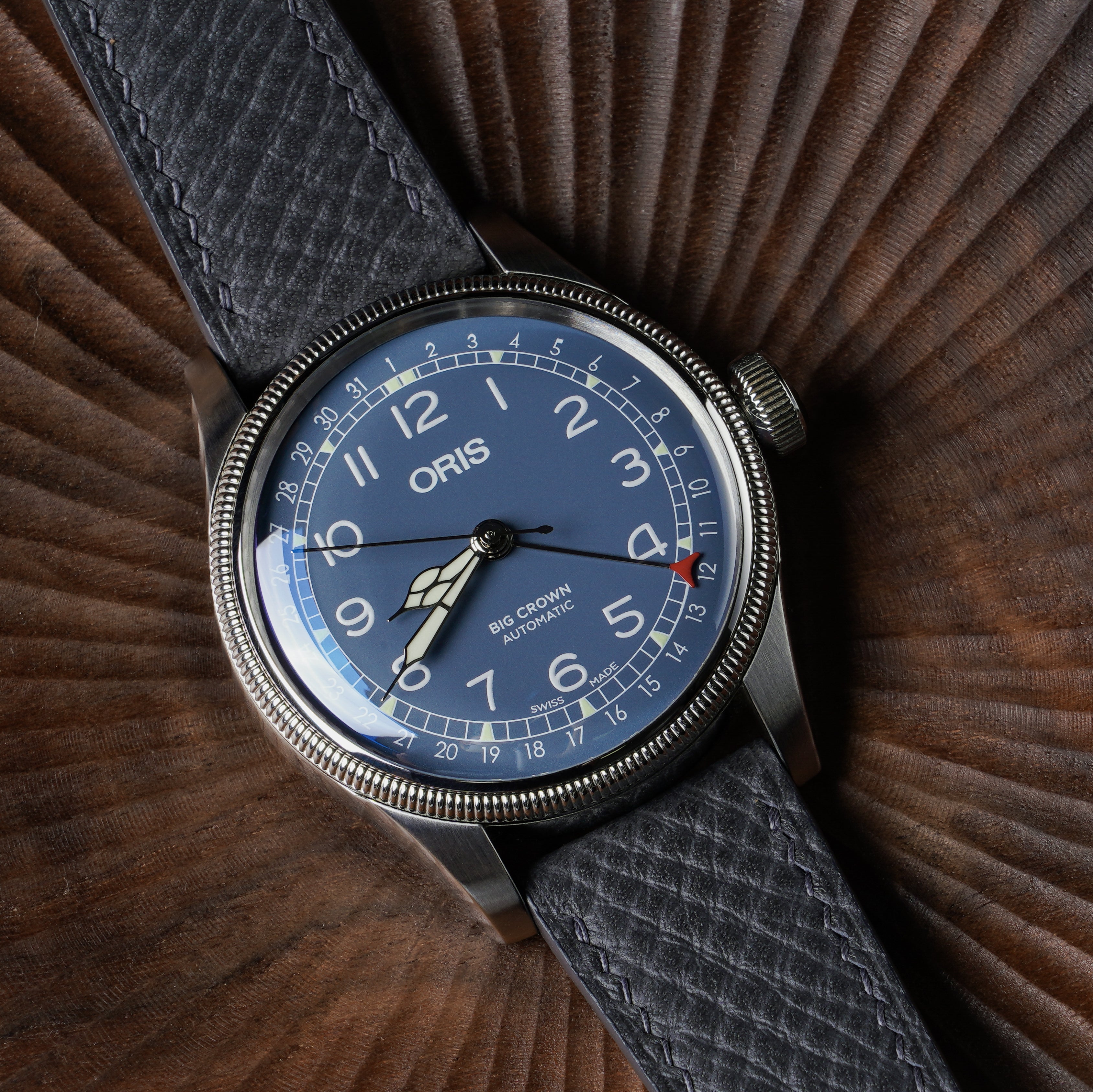 "Lagoon" Watch Strap in Pioneer Hatch Grain // Chicago Blue