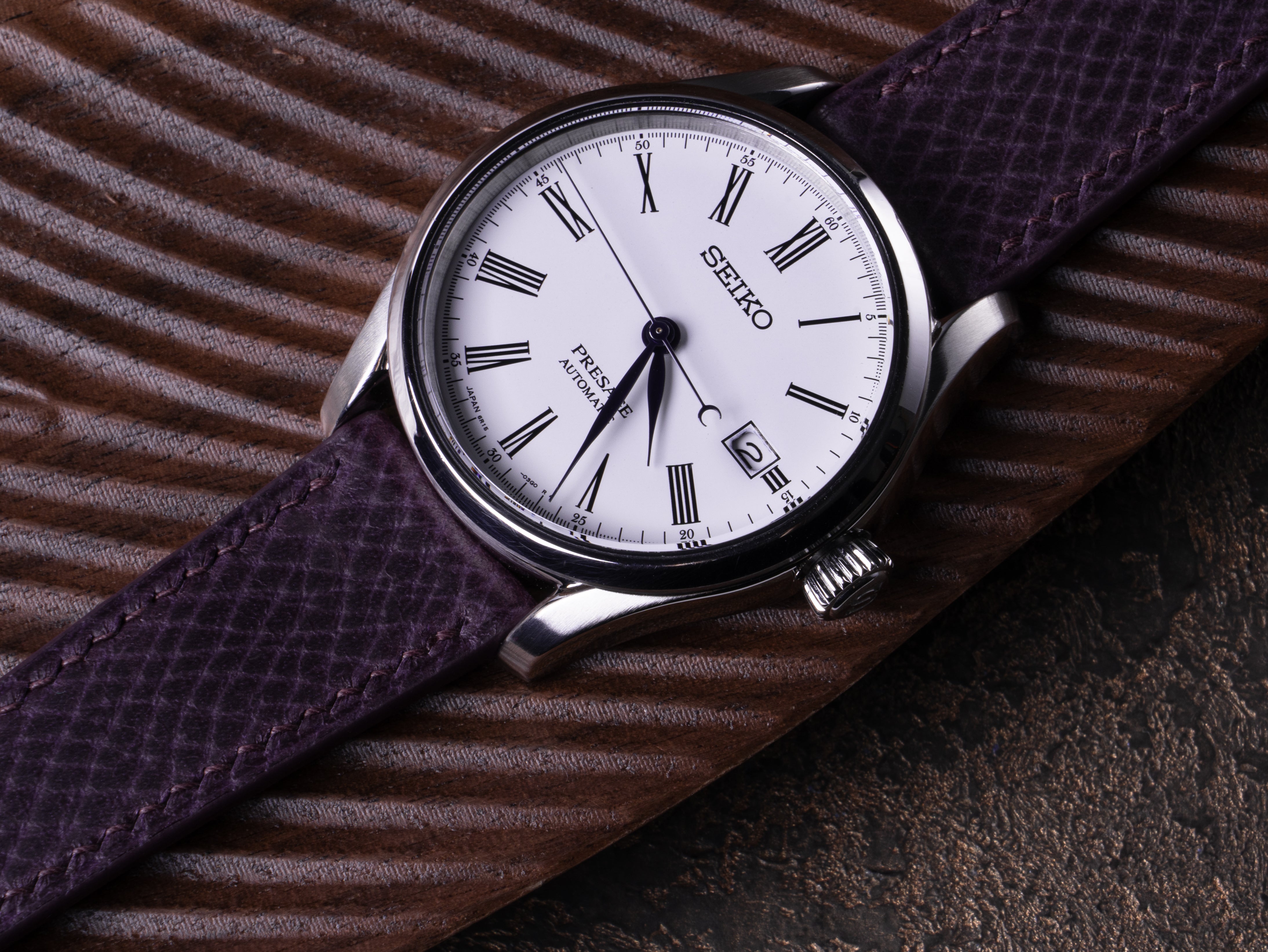 "Lagoon" Watch Strap in Pioneer Hatch Grain // Violet
