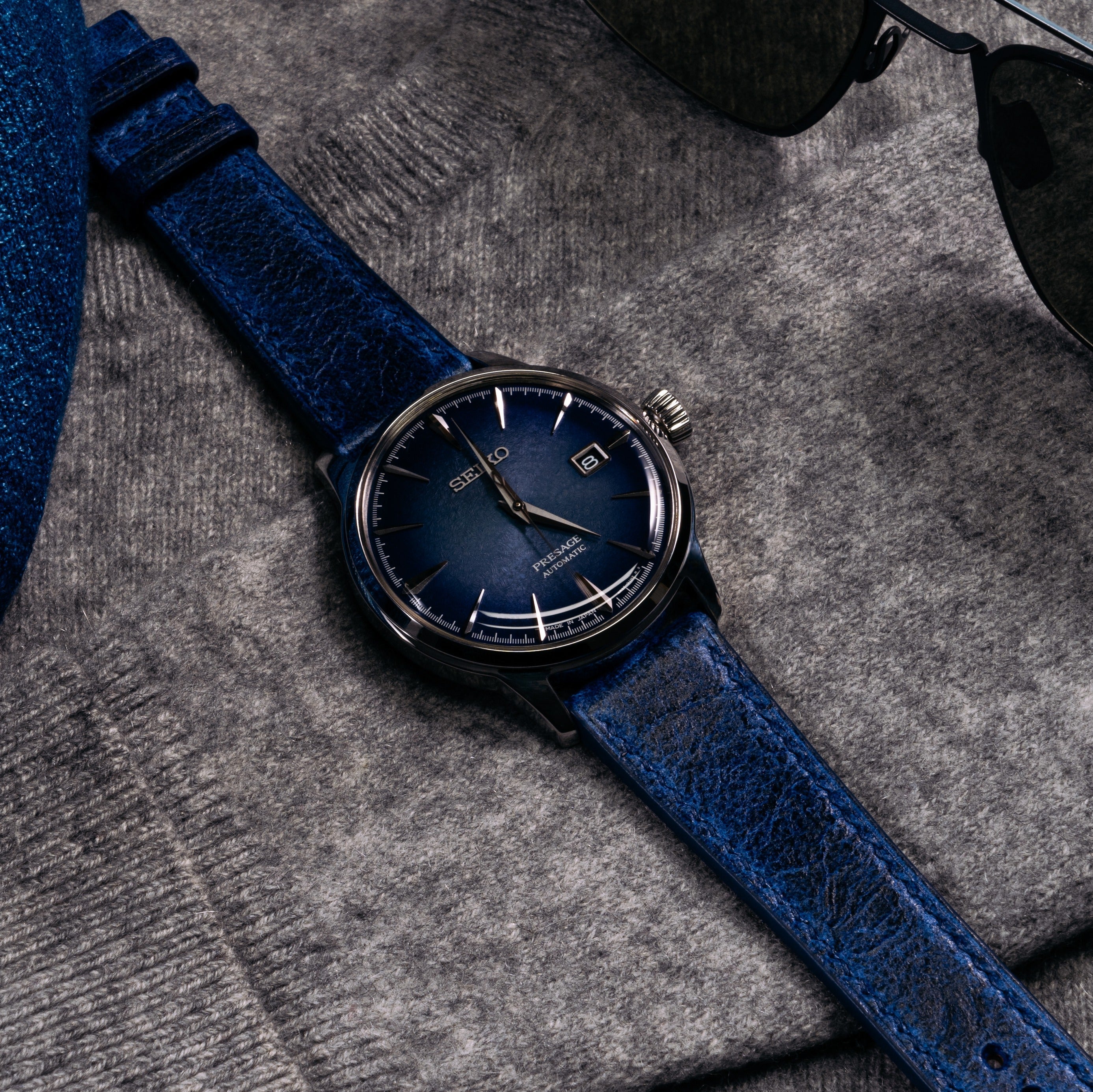 "Lagoon" Watch Strap in Crazy Cow // Classic Blue